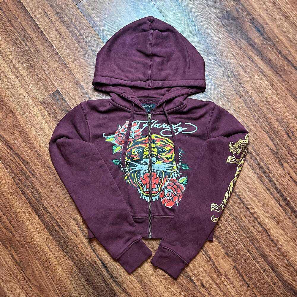 Ed Hardy Retro Tiger Cropped Hoodie - Medium